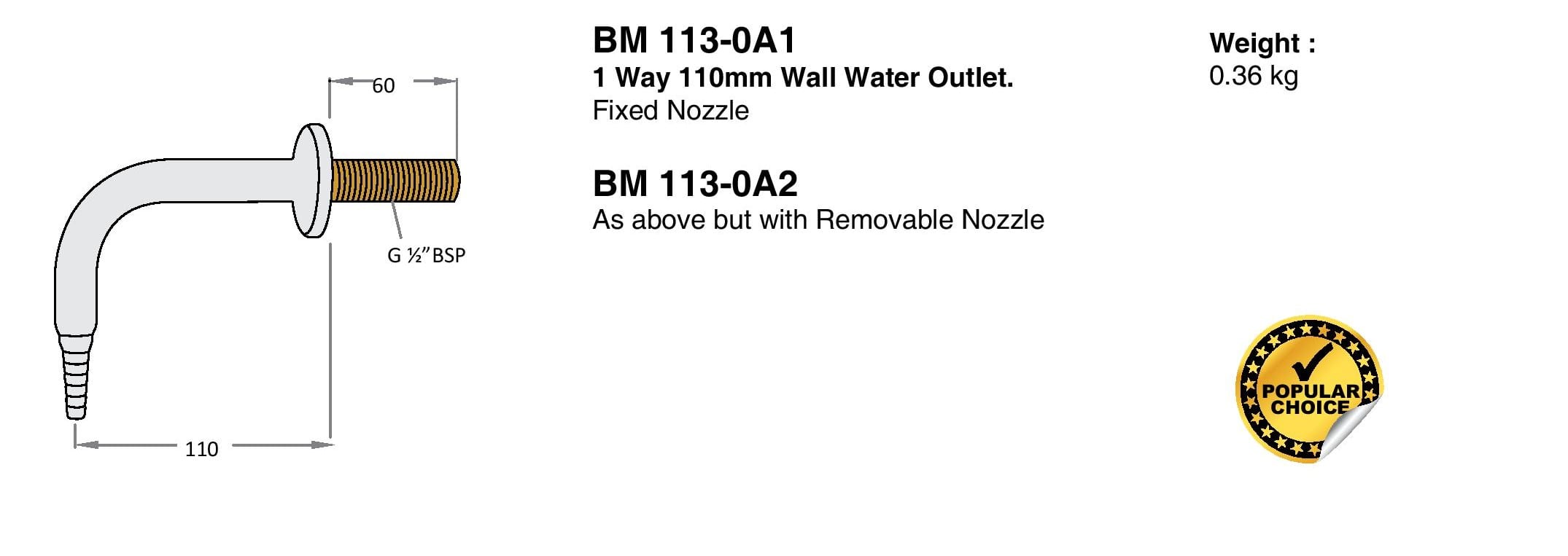 Fume Hood Water Fittings 1 Way 110mm Wall Water Outlet